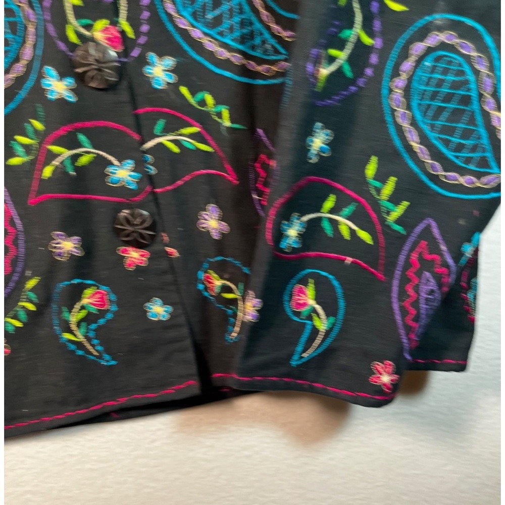Units Petite SMALL Jacket Linen Blend Embroidered Floral Paisley Boho Festival - Picture 5 of 8
